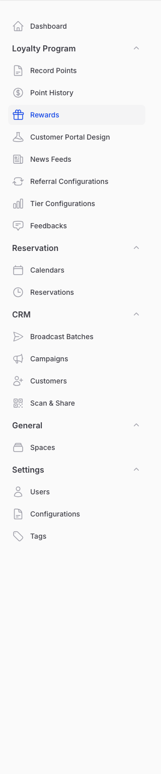 Go to Rewards under Loyalty Program in the Admin Panel sidebar