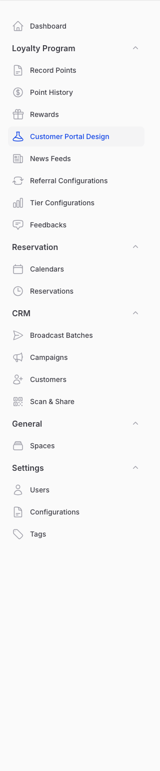 Pixalink admin sidebar with the Customer Portal Design item highlighted