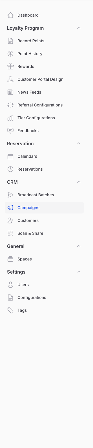 Navigate to Campaigns under CRM in the Admin Panel sidebar
