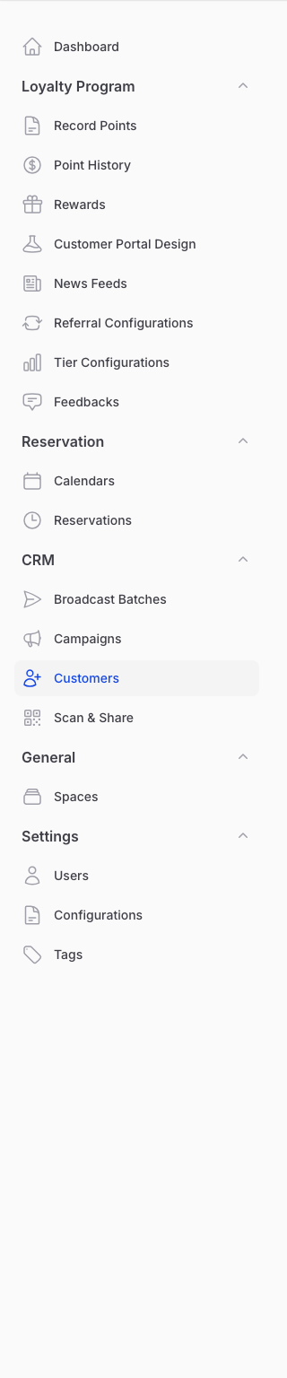 Step 1: The Customers page in the sidebar under CRM