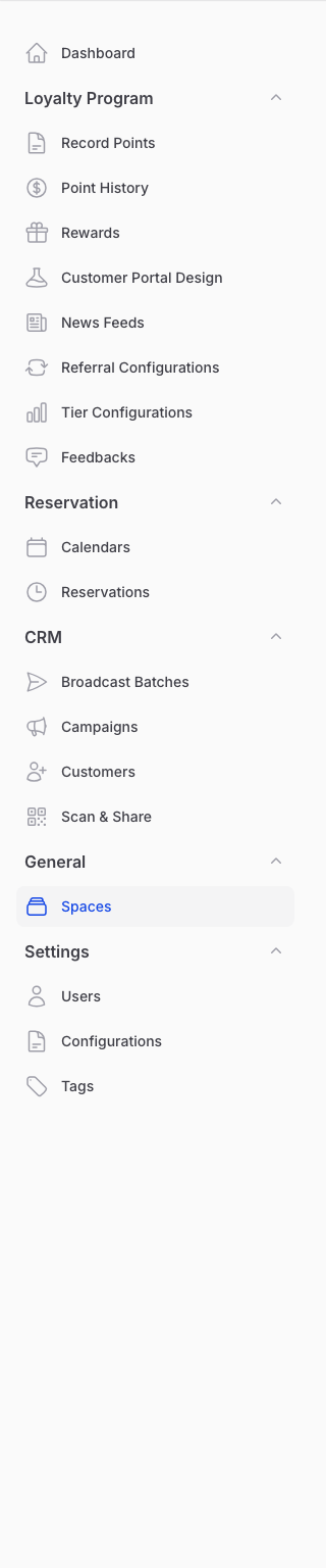 Navigate to Spaces under General in the Admin Panel sidebar