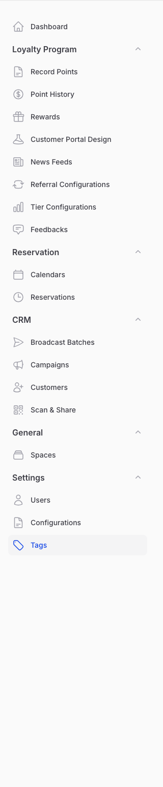Navigate to Tags under Settings in the Admin Panel sidebar