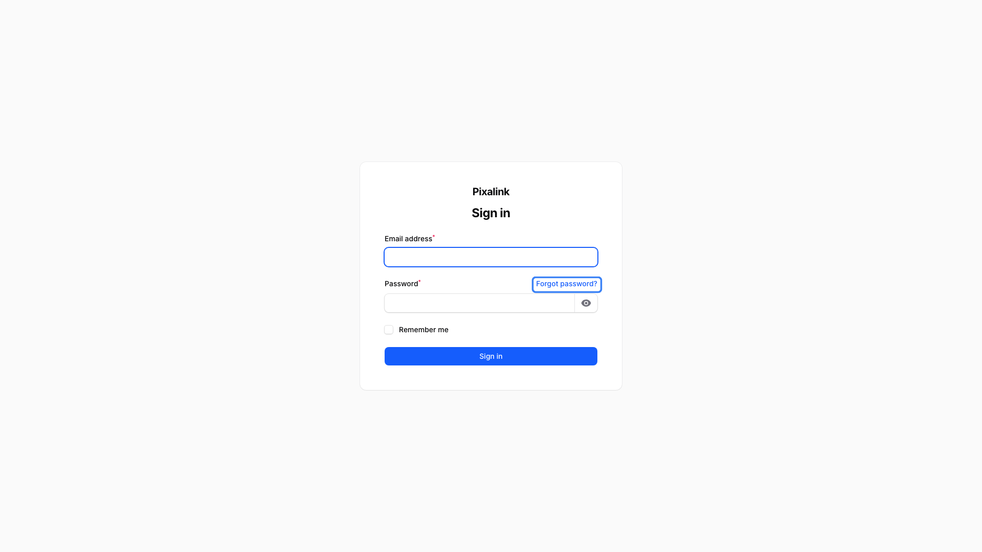 Admin Panel sign in page with the Forgot password? link next to the Password field