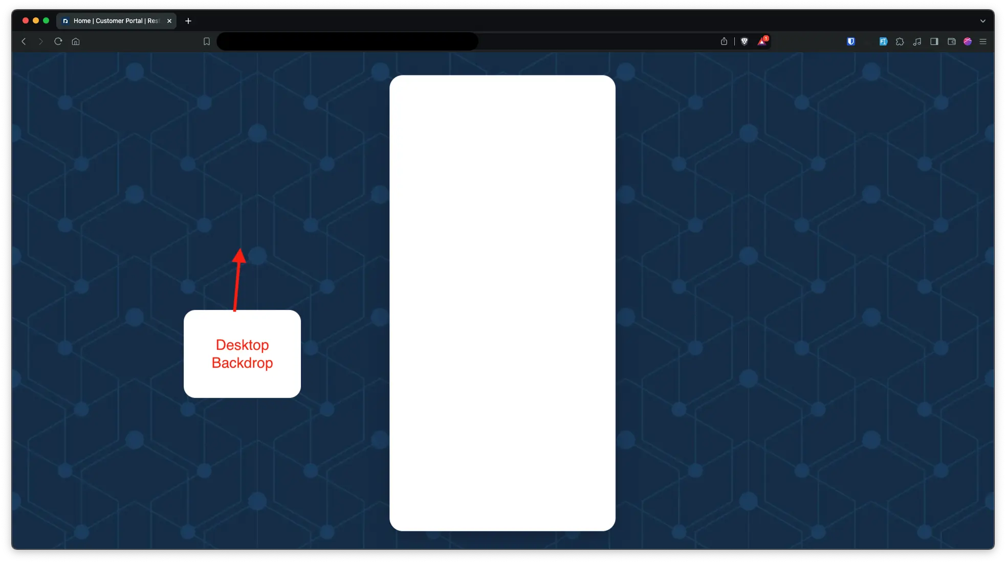 Customer portal on a computer with a red callout labelling the Desktop Backdrop, the wide patterned background behind the portal frame