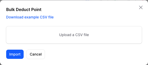 Bulk Deduct Point window with the CSV upload box