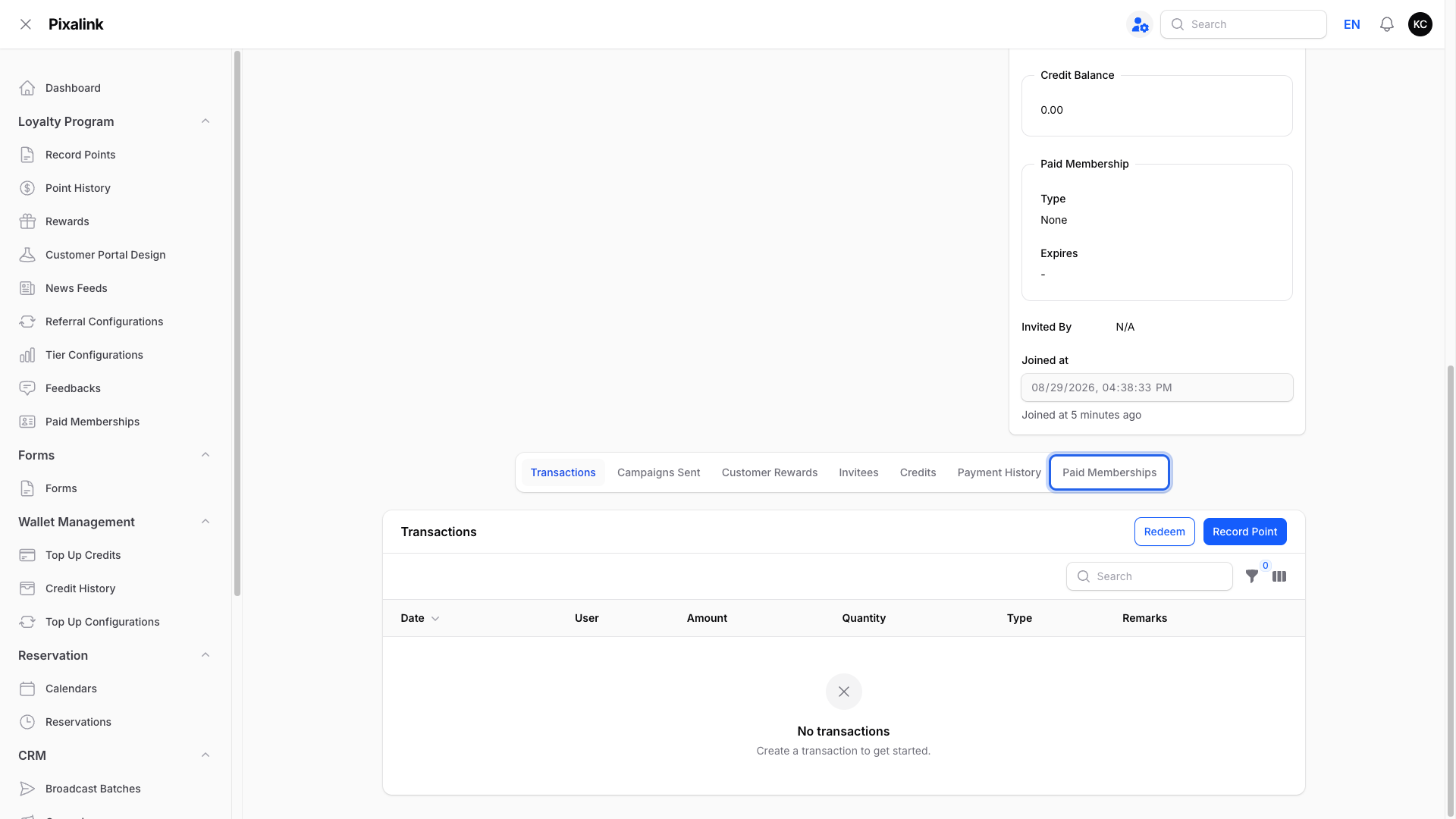 Step 3: The customer profile with the Paid Memberships tab highlighted in the tab strip