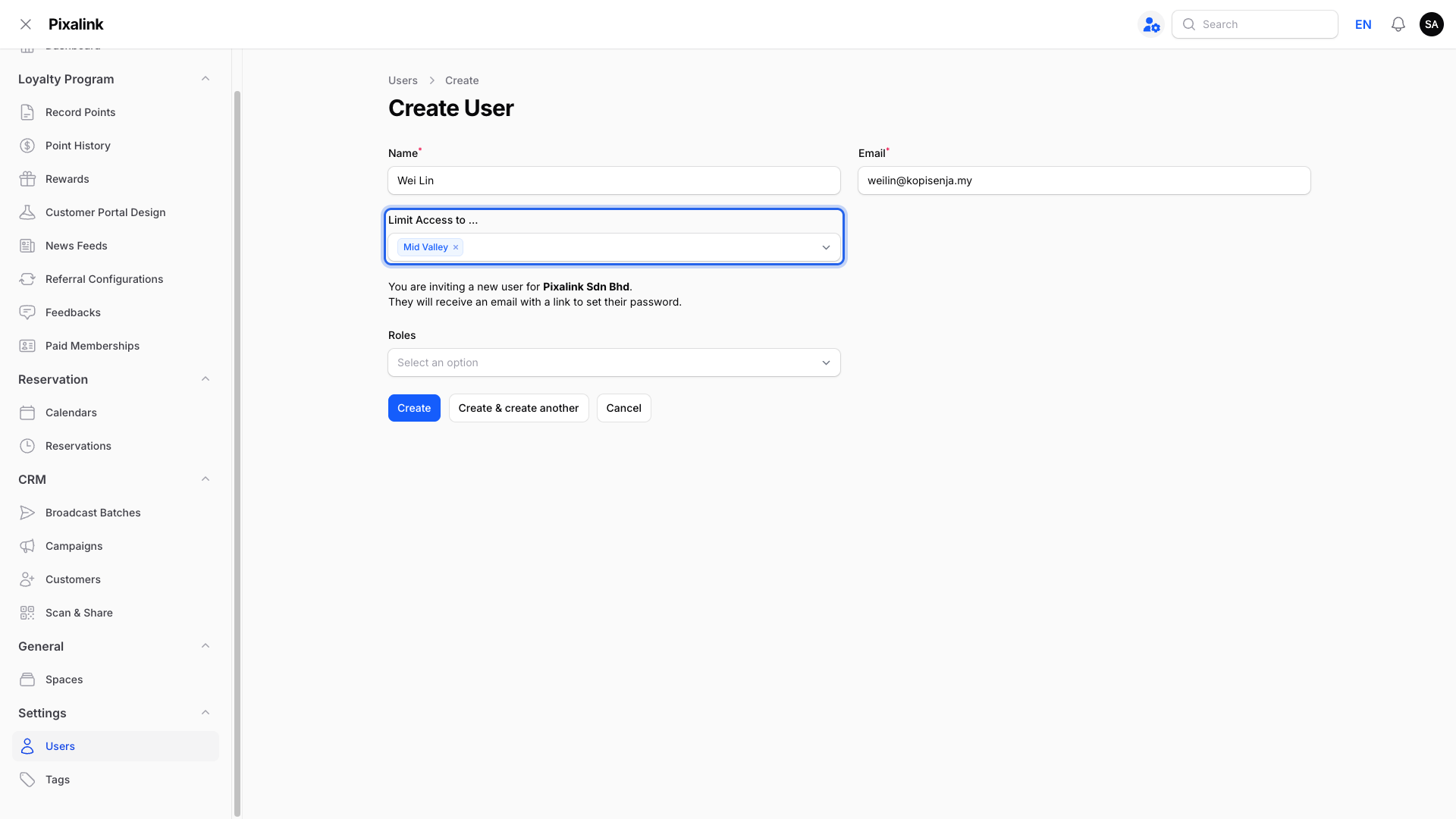 Step 4: The Limit Access to field highlighted with one outlet selected