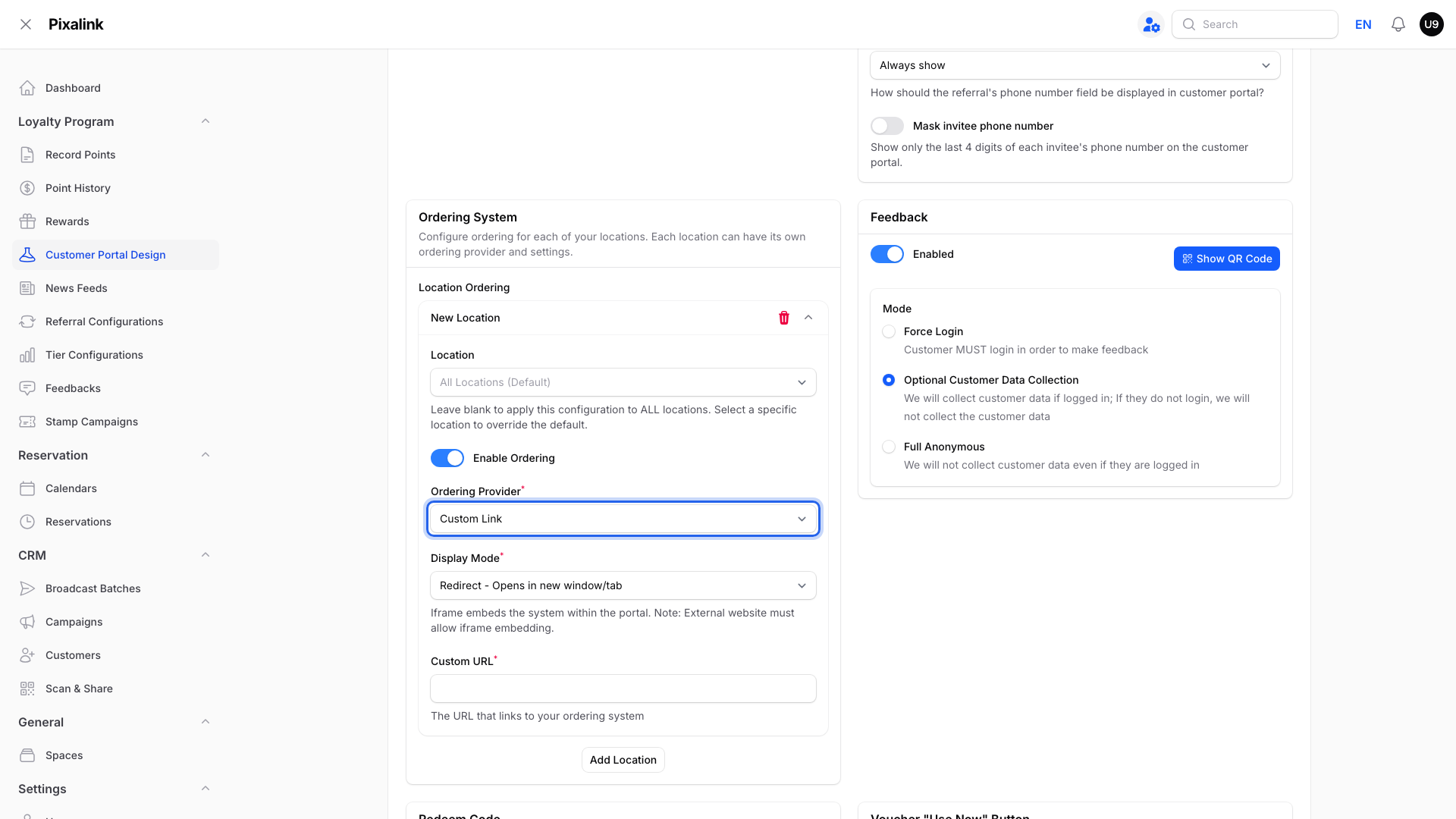 Ordering Provider set to Custom Link and highlighted