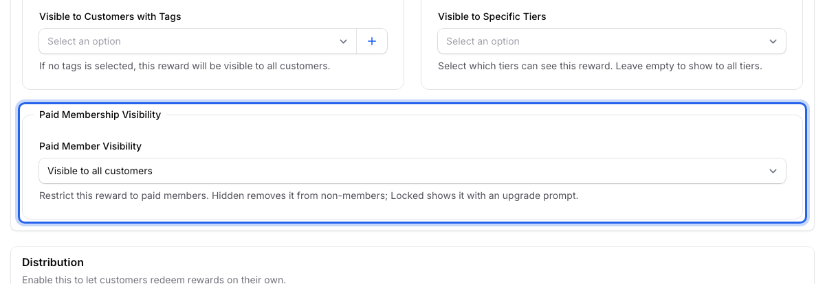 Paid Membership Visibility box highlighted, set to Visible to all customers