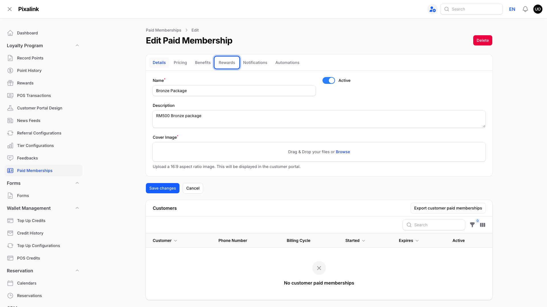 Step 7: Edit Paid Membership page with the Rewards tab highlighted