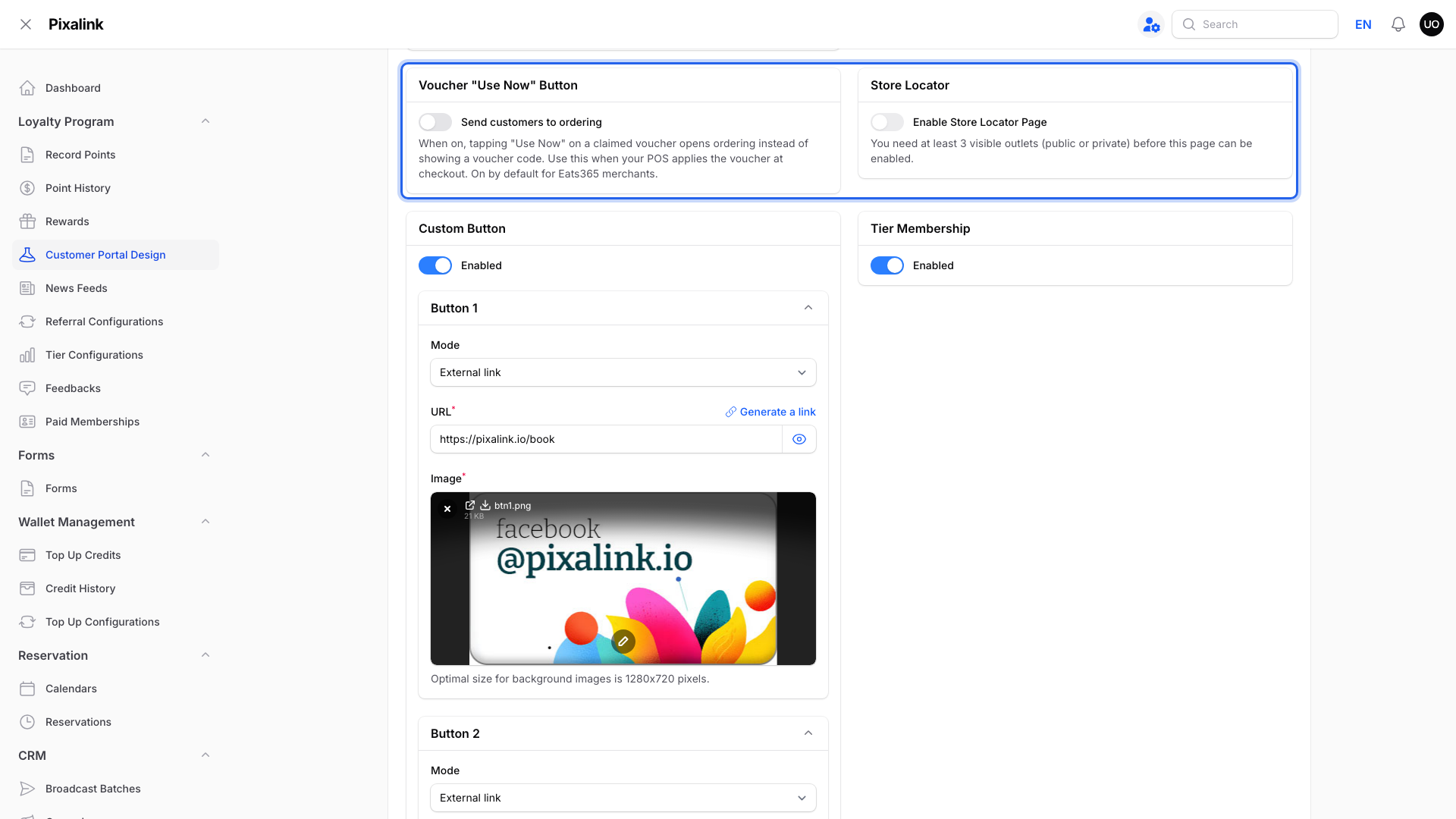 Step 4: Feature tab with the Voucher "Use Now" Button and Store Locator sections highlighted