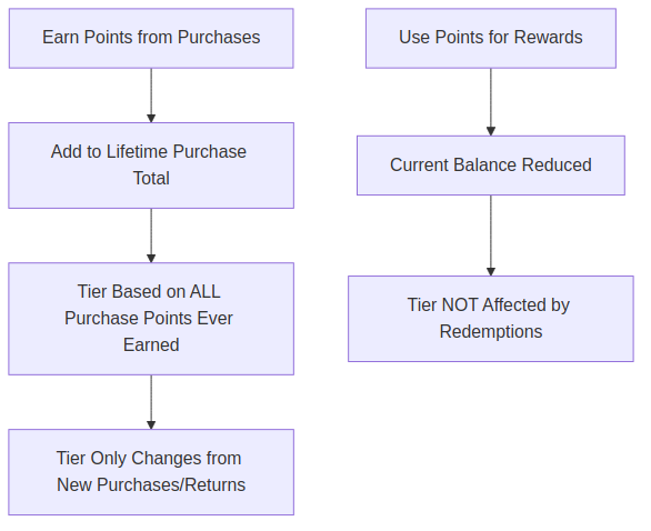 System 1: Point Expiry DISABLED - Lifetime Purchase System flow diagram