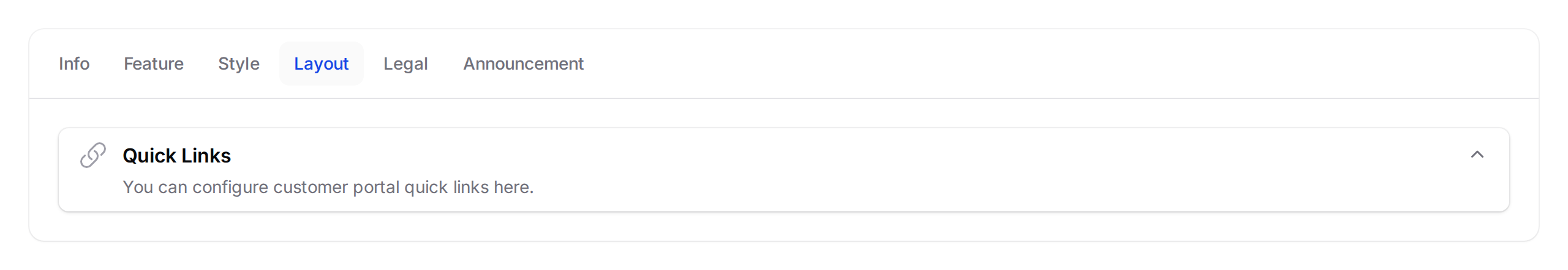 Layout tab showing the Quick Links section expanded