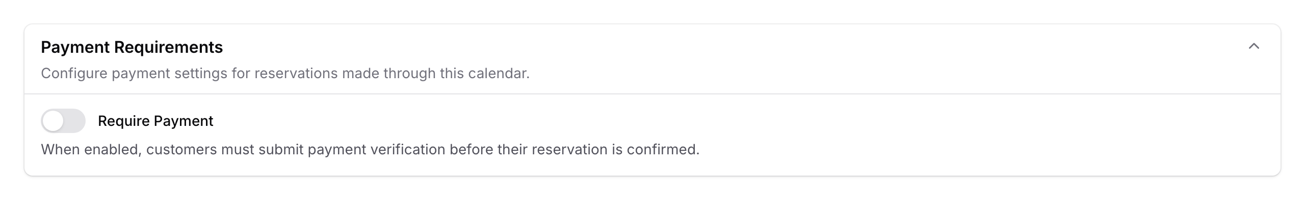 Payment Requirements section with Require Payment toggle off