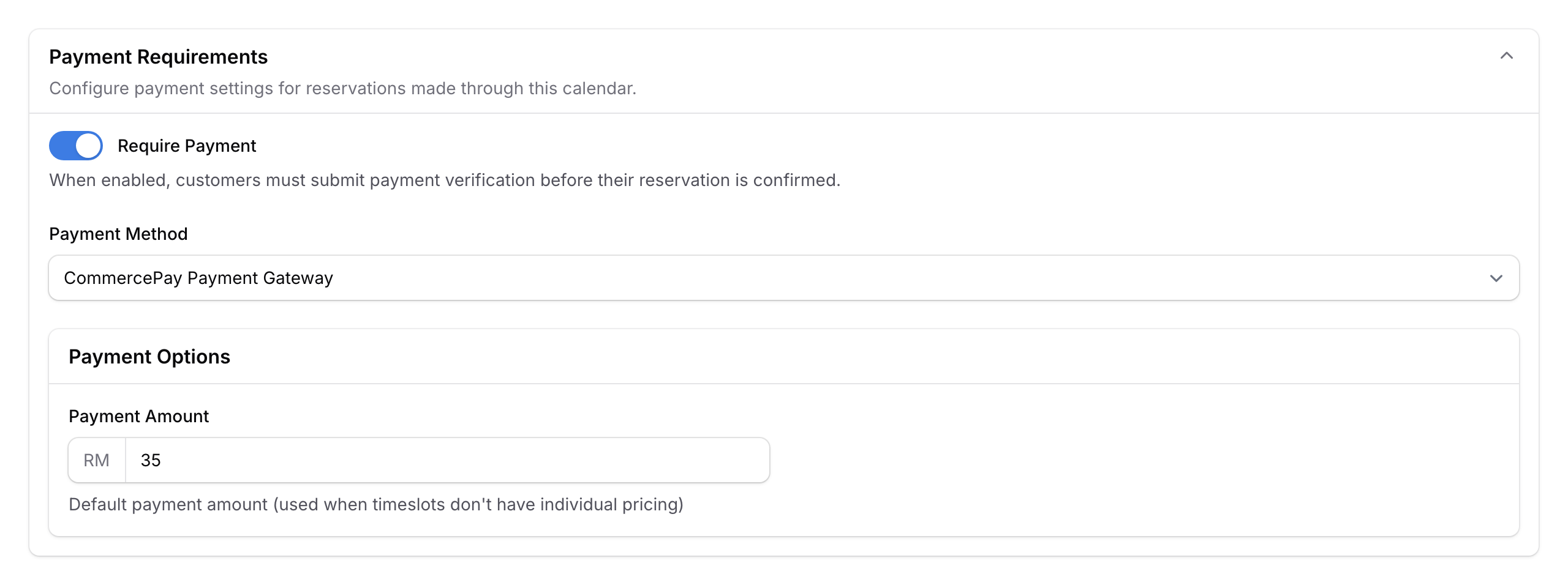Payment section with CommercePay gateway selected