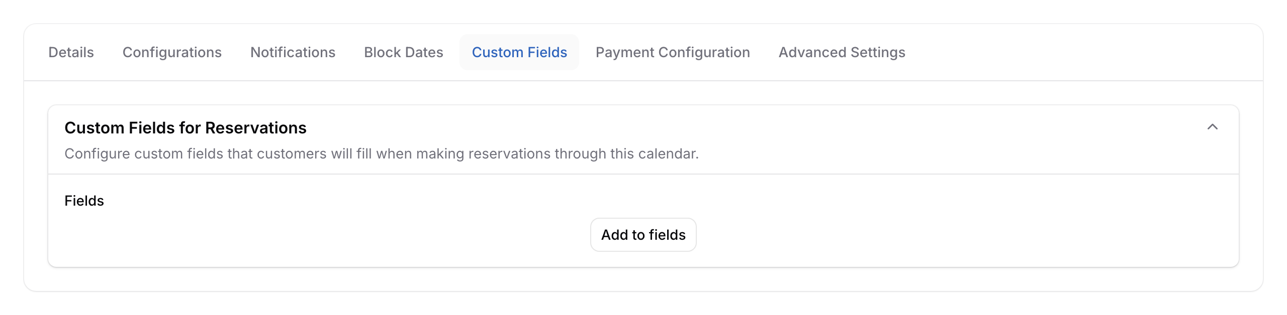 Custom Fields tab selected showing empty builder with Add to fields button