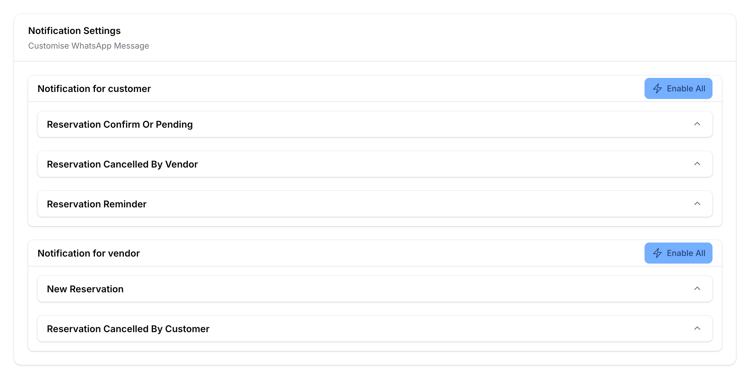 Notification templates without approval: 3 customer and 2 vendor templates