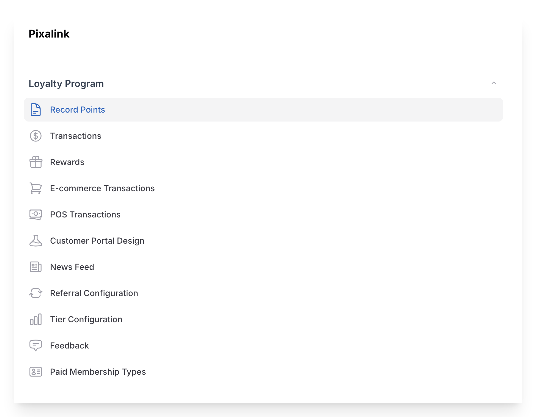 Navigate to Record Points under Loyalty Program in the Admin Panel sidebar