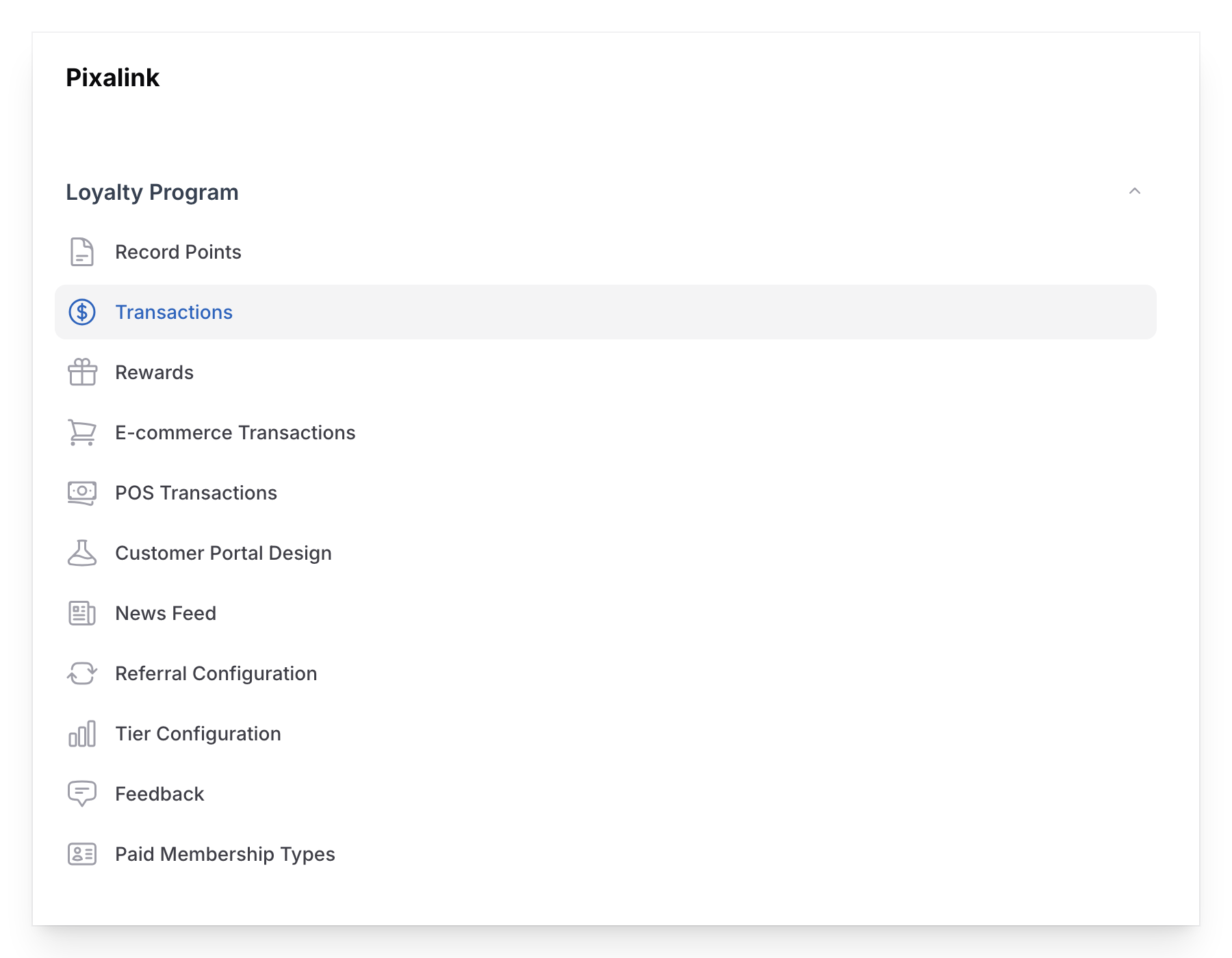 Navigate to Transactions under Loyalty Program in the Admin Panel sidebar