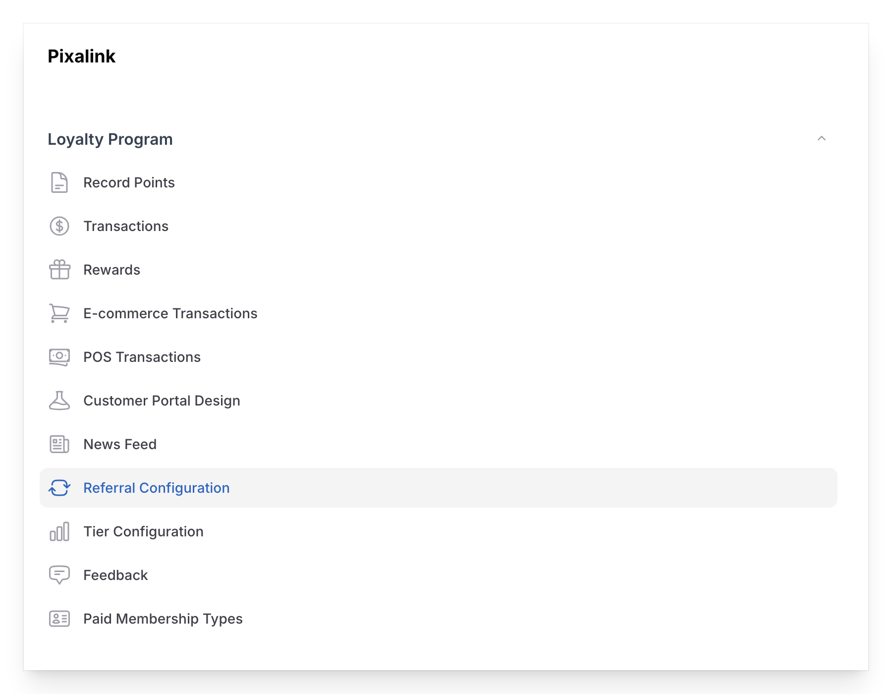 Navigate to Referral Configuration under Loyalty Program in the Admin Panel sidebar