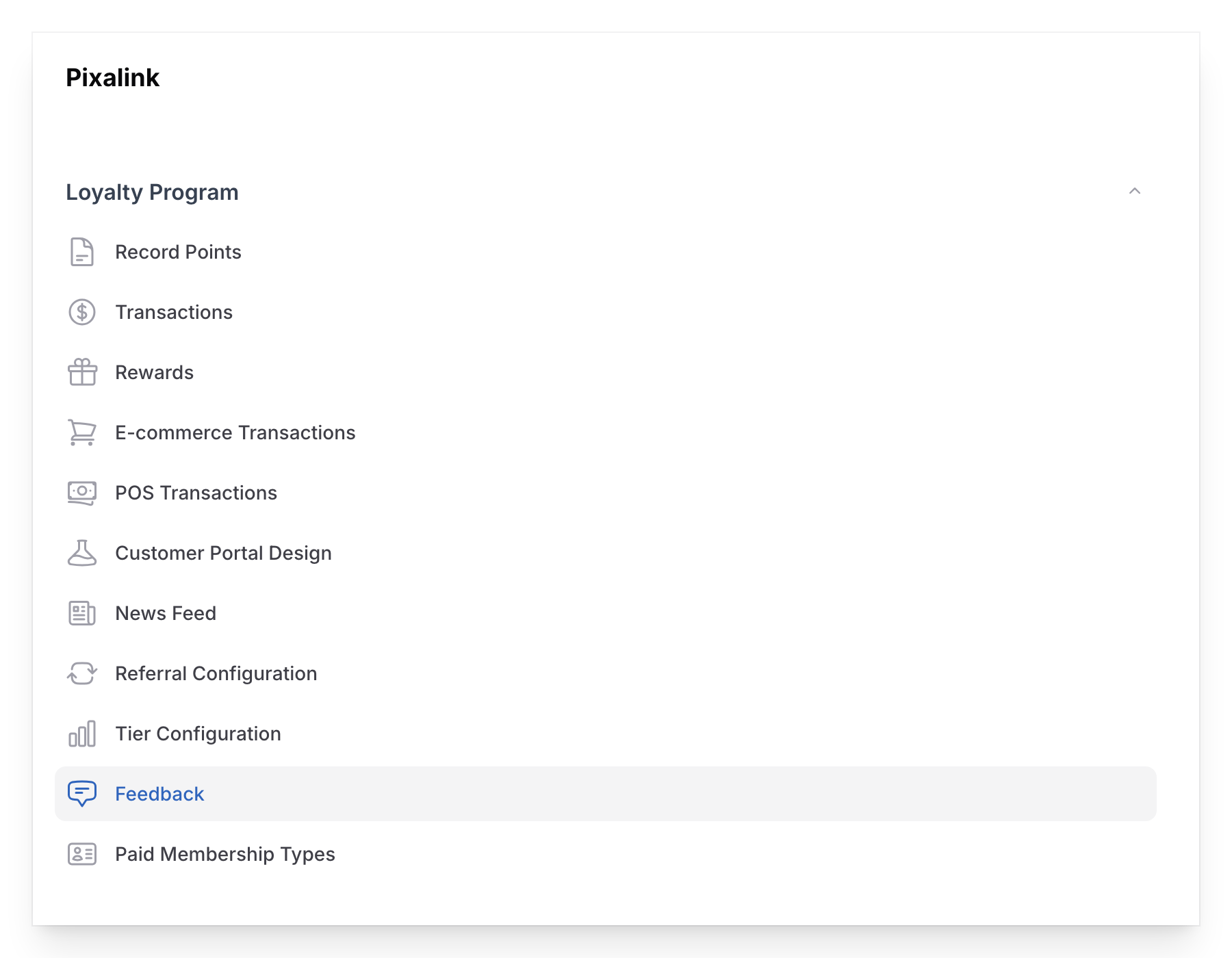 Navigate to Feedbacks under Loyalty Program in the Admin Panel sidebar