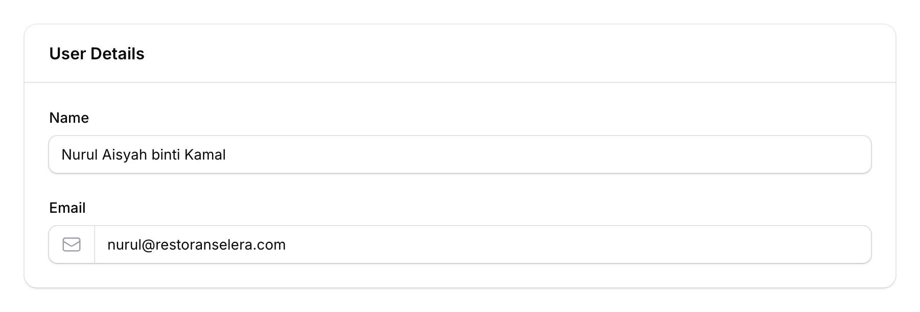 User form showing name, email, role, and space selection fields