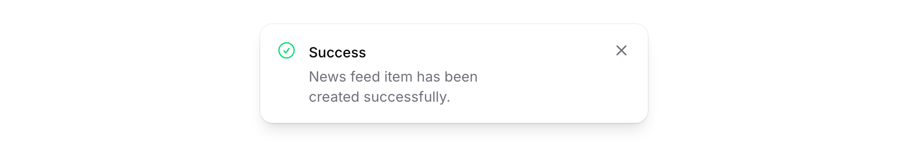 Success notification confirming the news feed item has been created