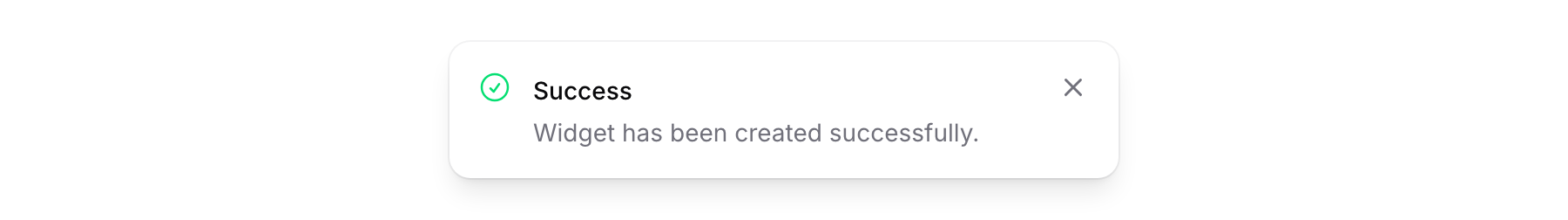 Success notification confirming the widget has been created