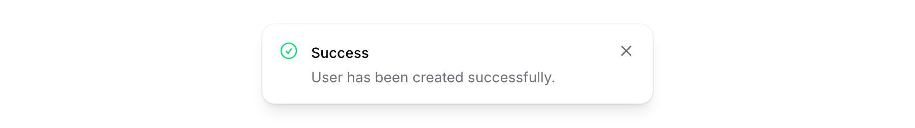 Success notification confirming the user has been created