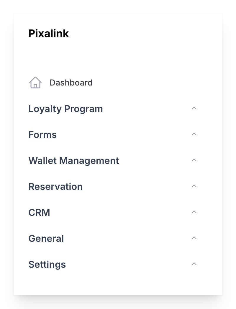 Step 1: The admin panel sidebar showing Dashboard and all navigation groups