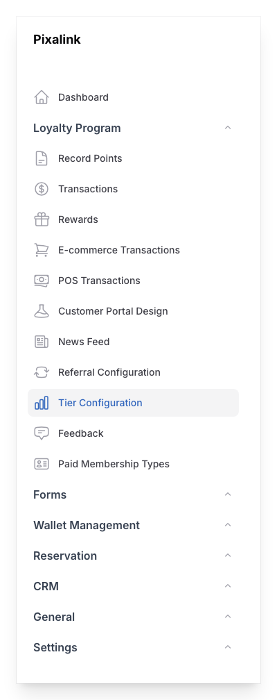 Step 1: Go to Tier Configurations under the Loyalty Program group in the sidebar