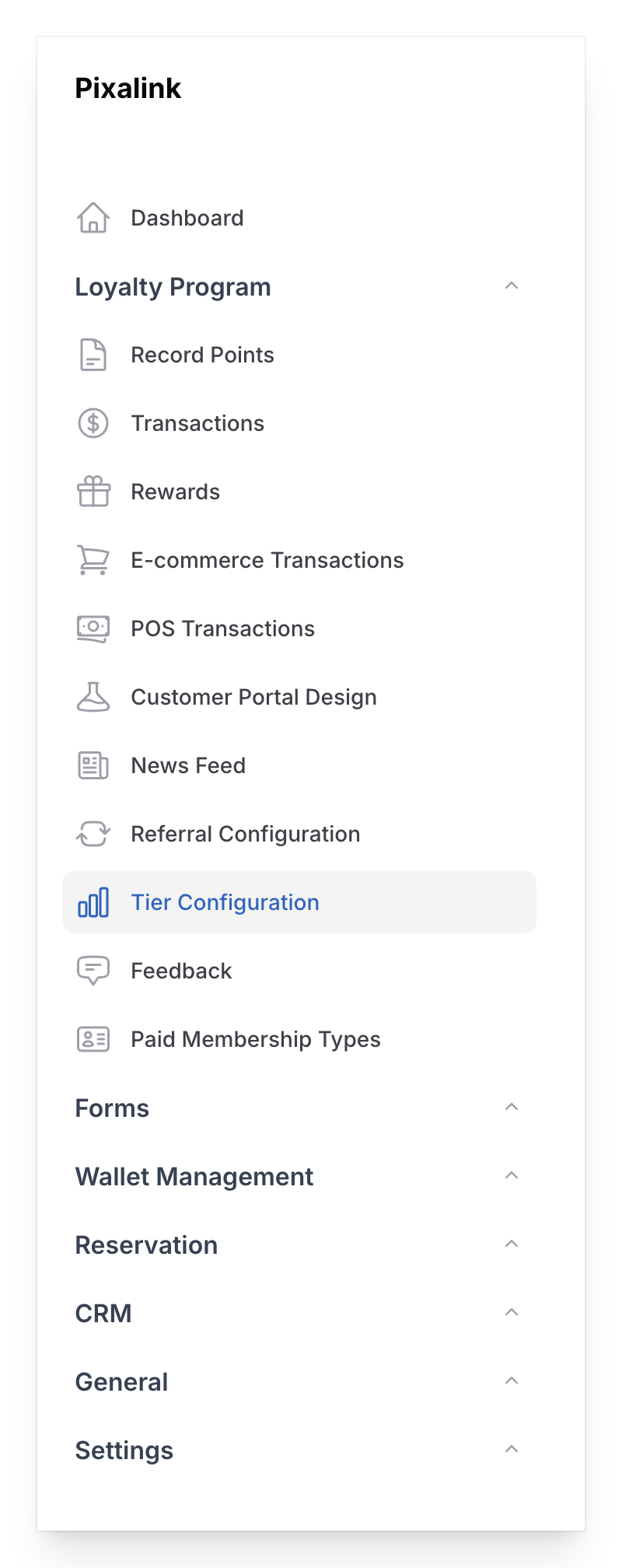 Step 1: The Tier Configurations menu item highlighted under the Loyalty Program group in the admin panel sidebar