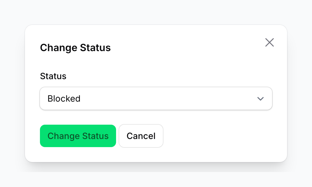 Bulk Change Status modal with Status set to Blocked
