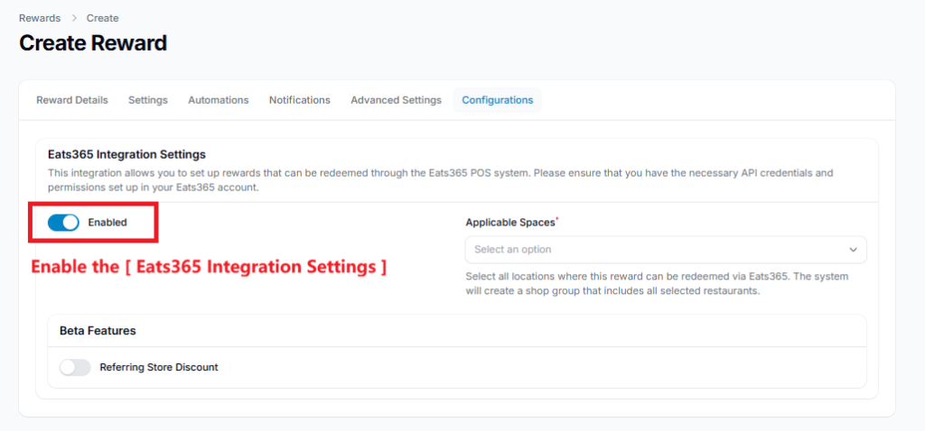 Create new reward form with name and description fields