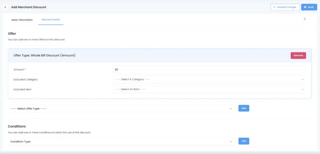 Eats365 discount availability settings and discount detail configuration