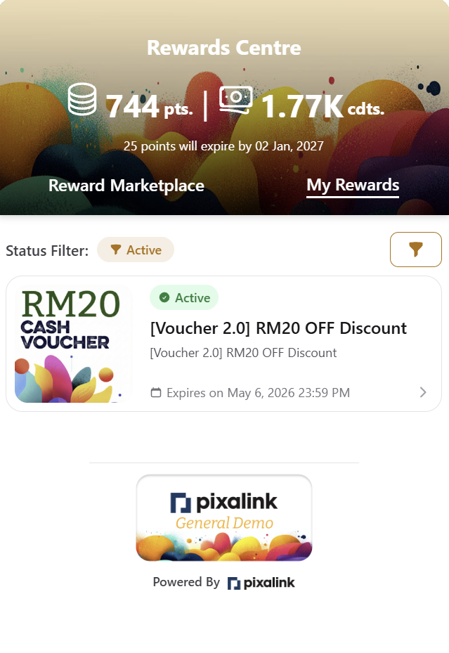 Customer portal showing reward redemption flow