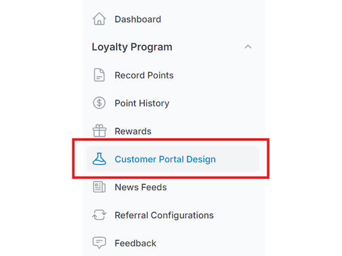 Admin panel showing the Customer Portal Design section