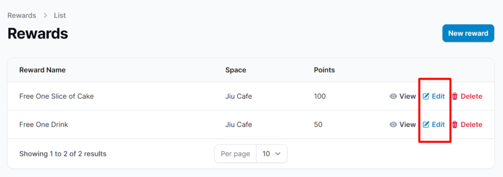 Editing an existing reward to configure birthday settings