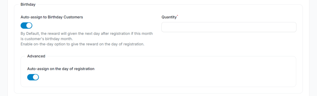 Enabling Auto-Assign to Birthday Customers toggle