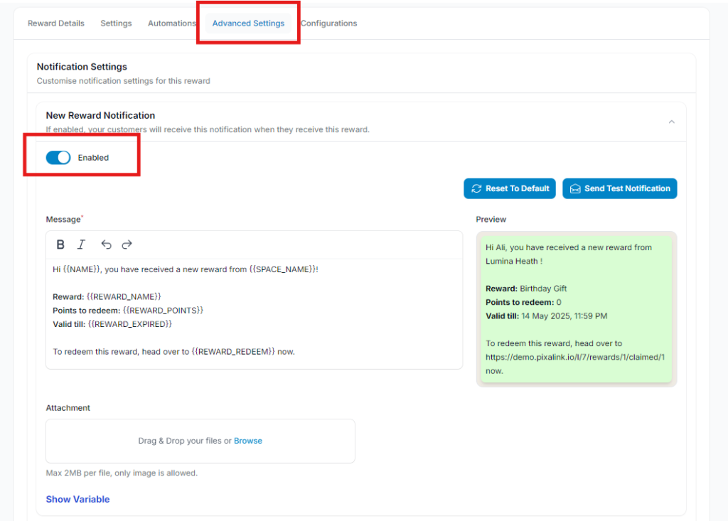 Enabling birthday notification in the Notifications tab