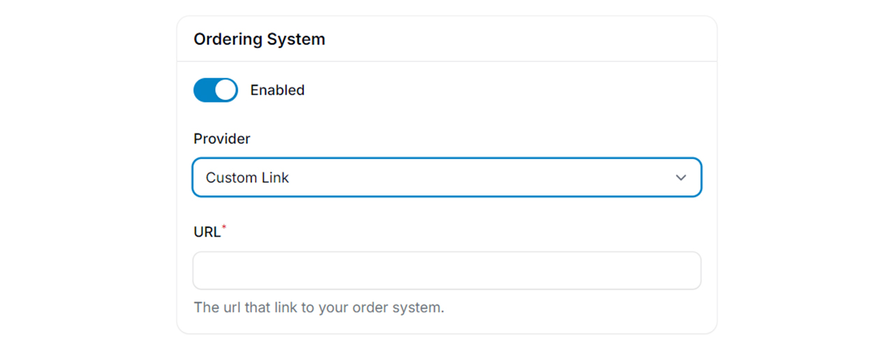 Custom Link option for external ordering system integration