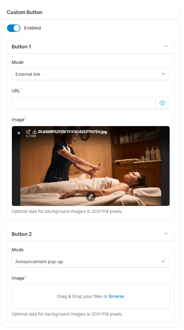 Custom button with Announcement Pop-Up option