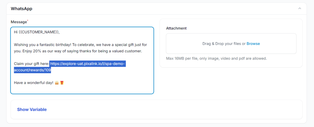 Campaign field descriptions for Name, Broadcast Channel, and Send At