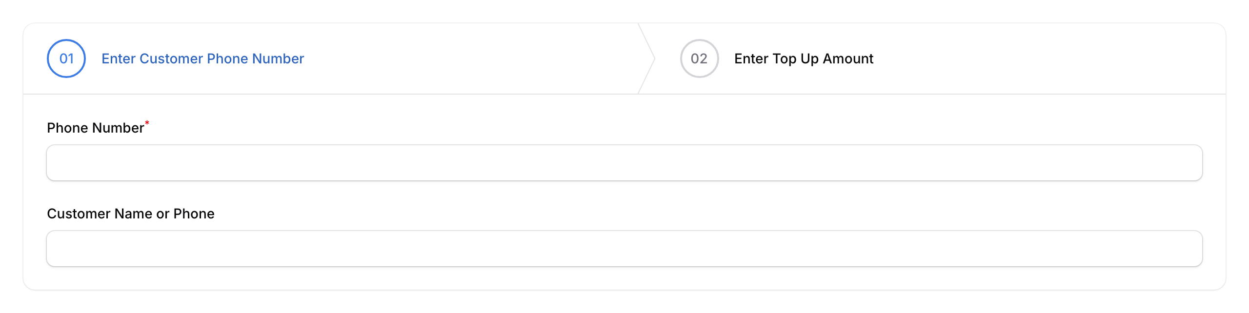 Step 3: The Enter Customer Phone Number form ready to proceed to the next step