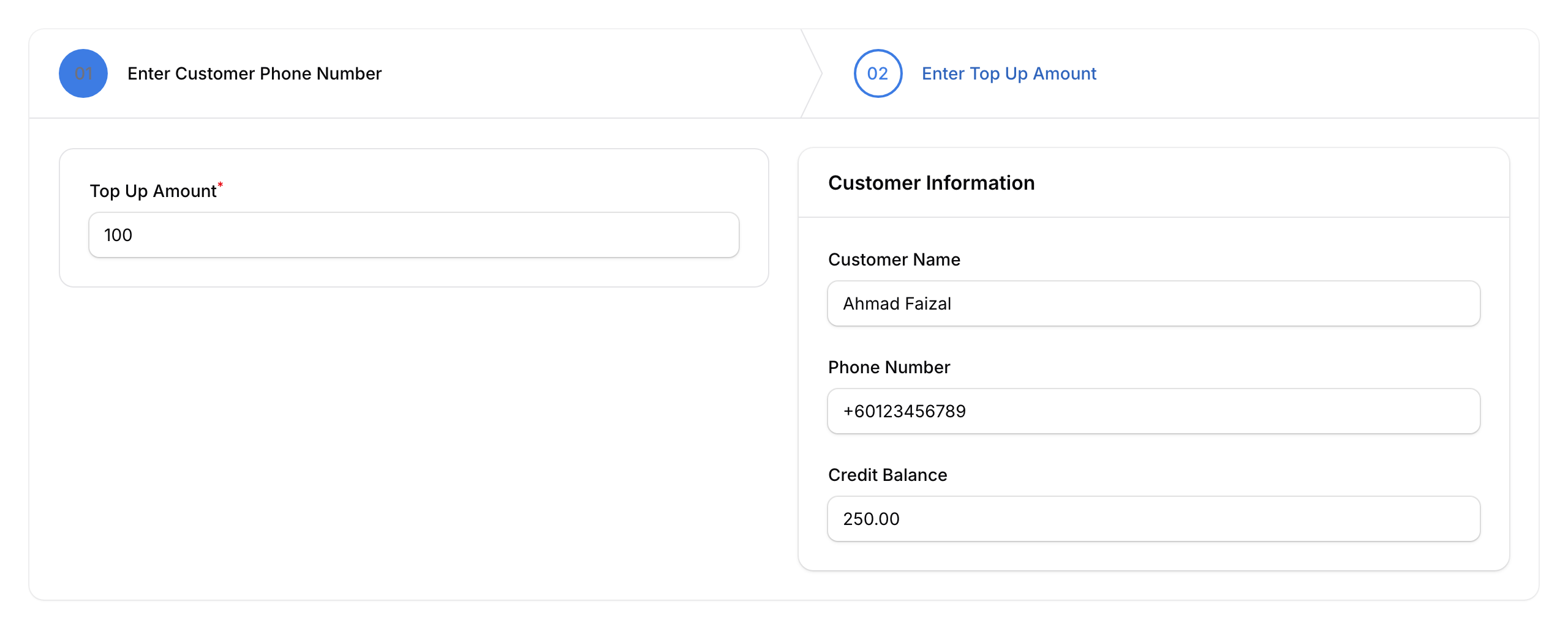 Step 5: The completed top-up form ready to submit
