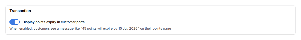 Point expiry notification toggle in portal settings