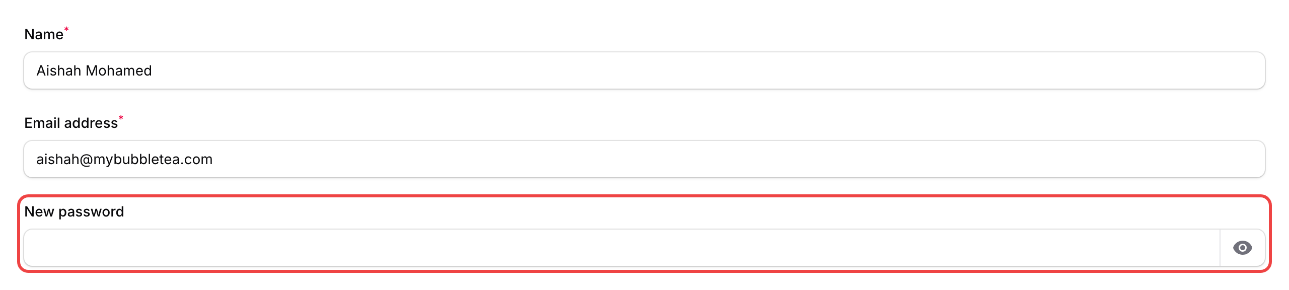 Step 2: The Profile page showing the New password field highlighted