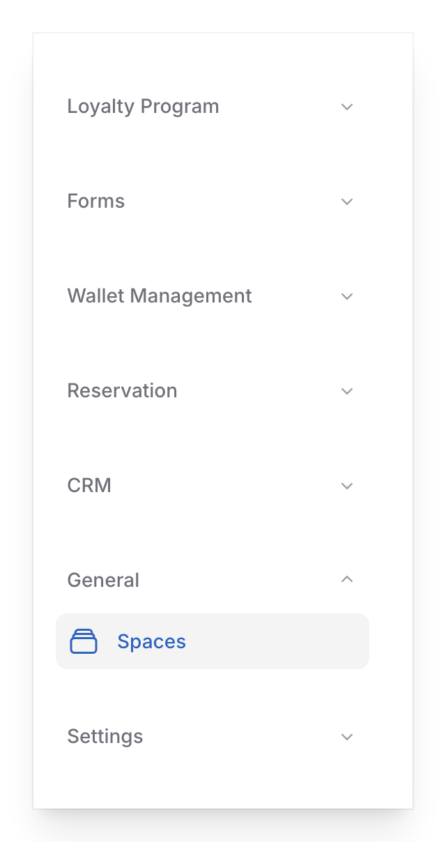 Step 1: Spaces highlighted under the General navigation group