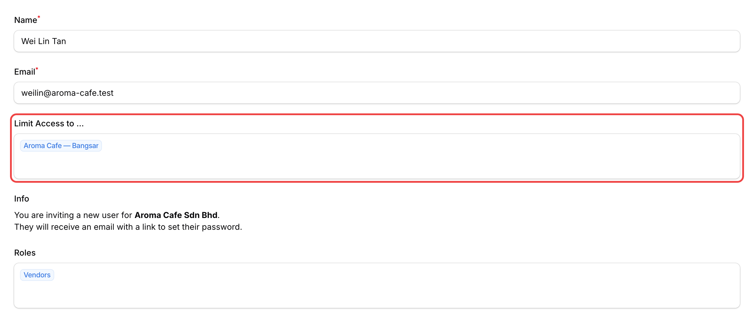 Step 4: The Limit Access to field highlighted with one outlet selected
