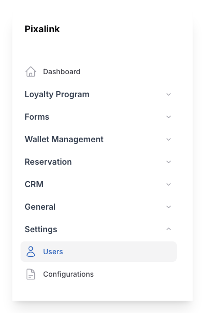 Navigate to Users under Settings in the Admin Panel sidebar